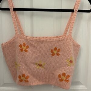 Emory Park Pink and Flower Knit Crop Top, Sz L